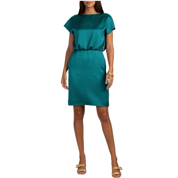 TRINA TURK Amuse Satin Dress in teal SZ Small - Picture 1 of 2